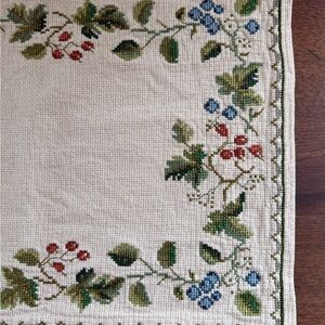 Vintage Cross Stitch Small Table Runner Berries